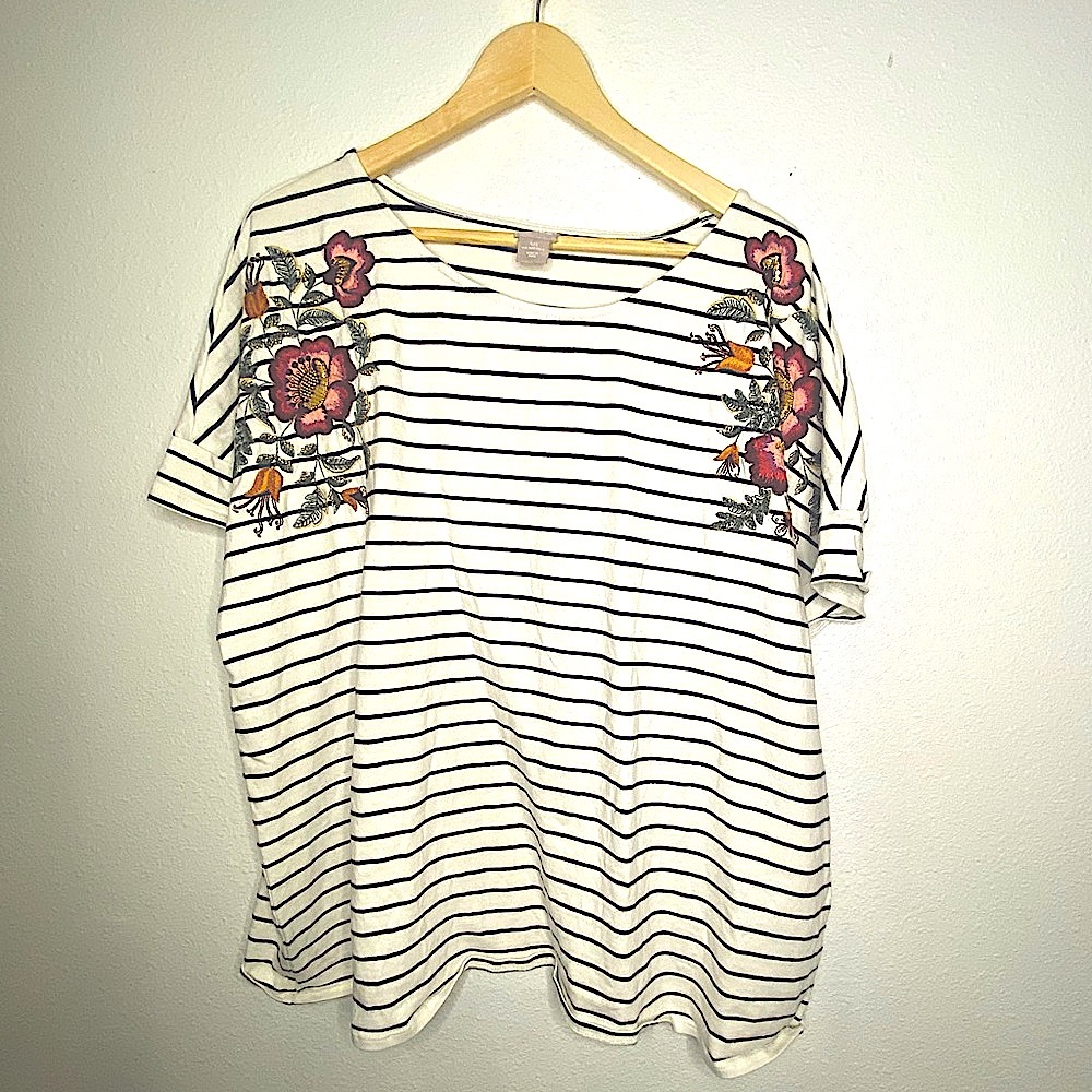 Embroidery flower Chico’s 4R XXL Cotton shirt